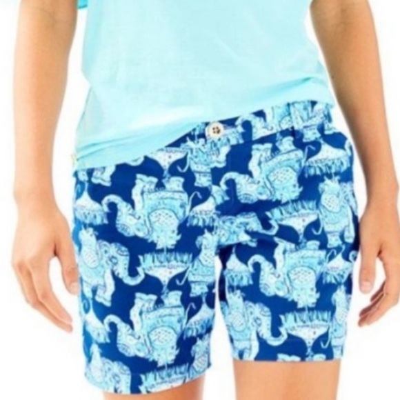 Lilly Pulitzer Pants - Lilly Pulitzer Jayne Stretch Shorts Deep Indigo Joy Ride Elephant Print